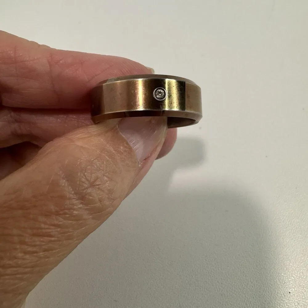 Men’s Ring Tungsten Link Sz 10.5 Inset Copper Bronze Brown Color Wedding
